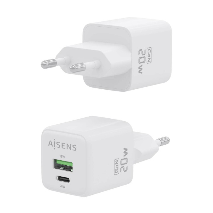 Cargador Pared AISENS GaN 20W USB-A/C (ASCH-20W2P010-W)