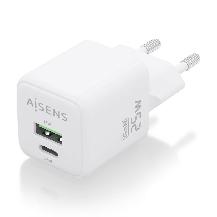Cargador Pared AISENS GaN 25W USB-A/C (ASCH-25W2P014-W)