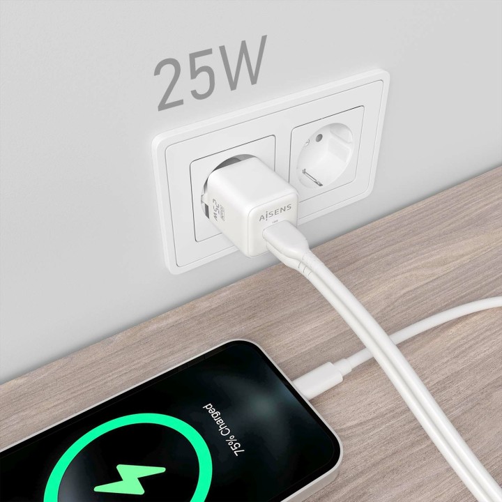 Cargador Pared AISENS GaN 25W USB-A/C (ASCH-25W2P014-W)