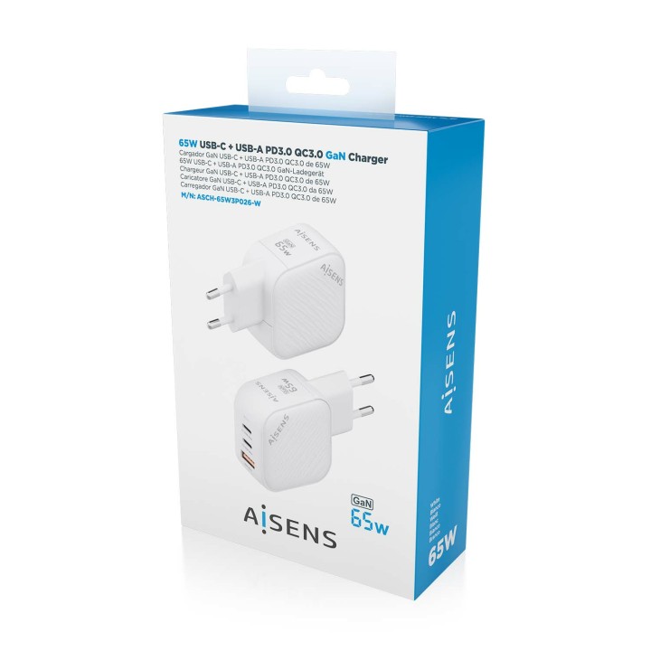 Cargador Pared AISENS USB-A 2USB-C 65W(ASCH-65W3P026-W)