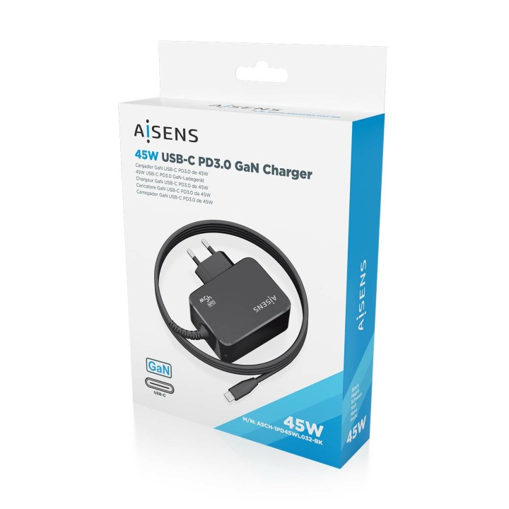 Cargador Pared AISENS USB-C 45W (ASCH-1PD45WL032-BK)