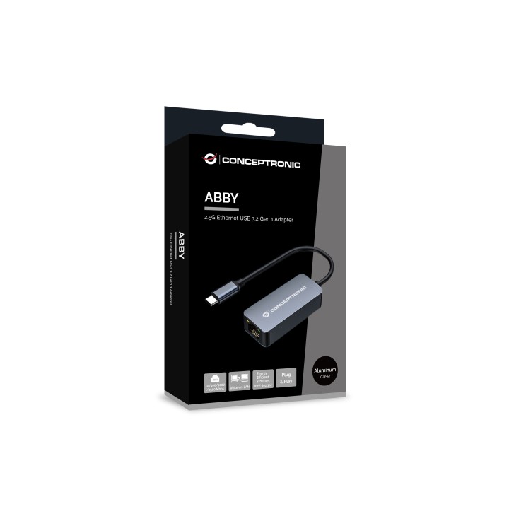 Adaptador CONCEPTRONIC USB-C 3.0 a RJ45 Gris (ABBY12GC)