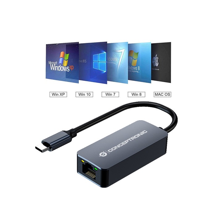 Adaptador CONCEPTRONIC USB-C 3.0 a RJ45 Gris (ABBY12GC)