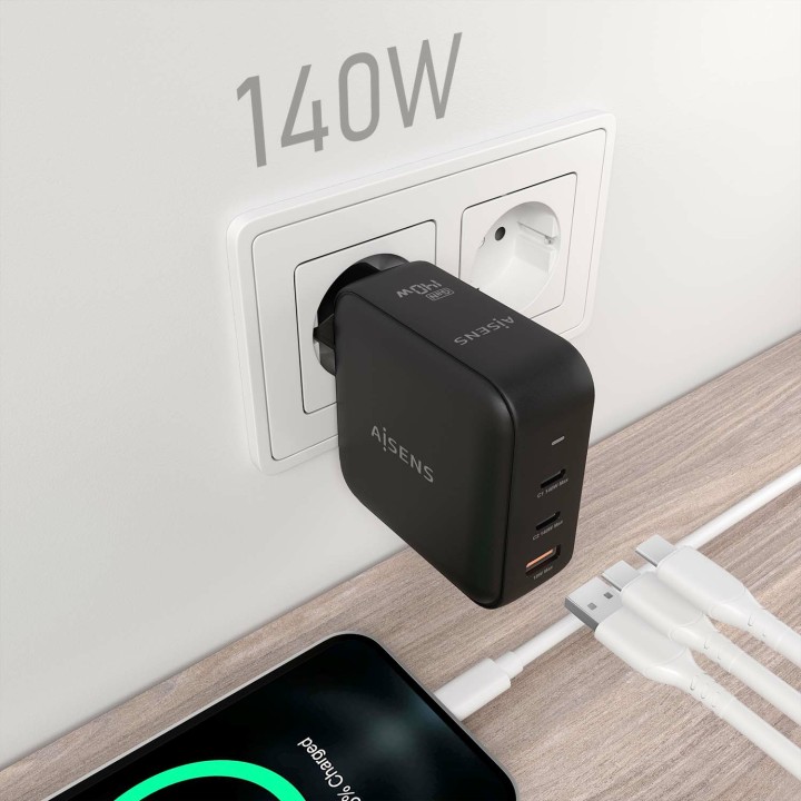Cargador Pared AISENS 1USB-A 2USB-C (ASCH-140W3P031-BK)