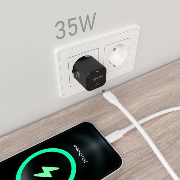 Cargador Pared AISENS 1xUSB-C 35W (ASCH-35W1P023-BK)