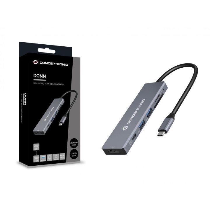 Dock CONCEPTRONIC 6en1 USB-C a HDMI/USB/SD/TF (DONN23G)