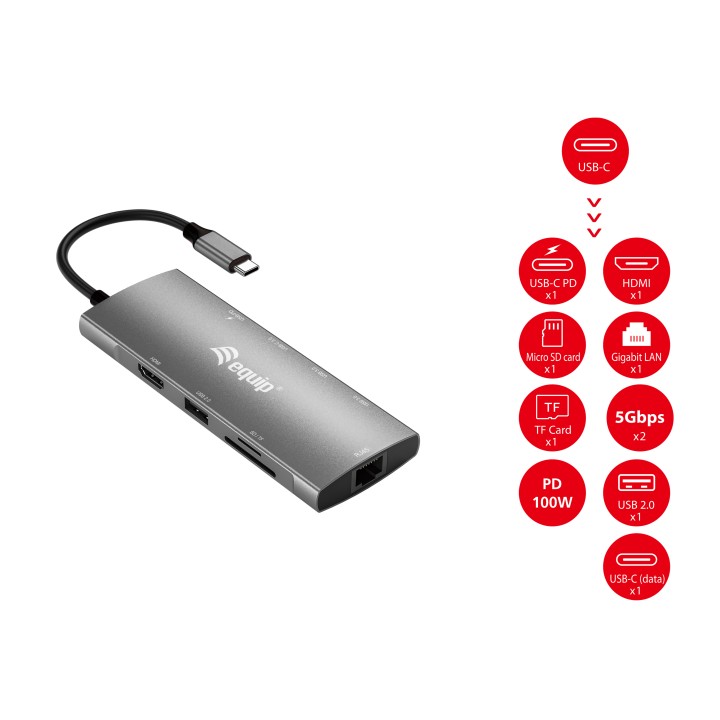 Adaptador EQUIP Usb-C 9en1 Usb HDMI RJ45 (EQ133490)