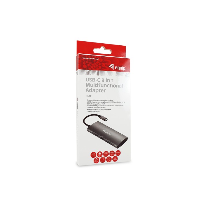 Adaptador EQUIP Usb-C 9en1 Usb HDMI RJ45 (EQ133490)