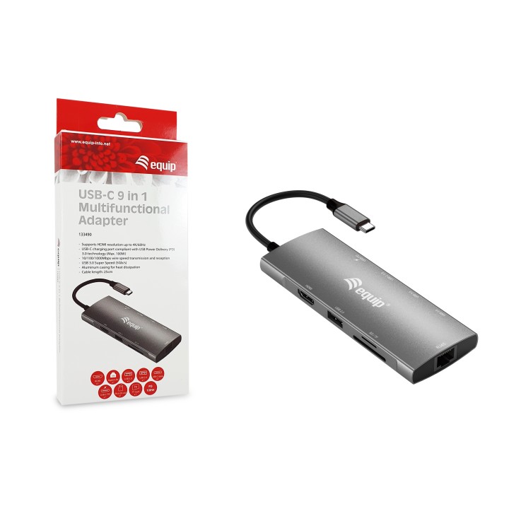 Adaptador EQUIP Usb-C 9en1 Usb HDMI RJ45 (EQ133490)