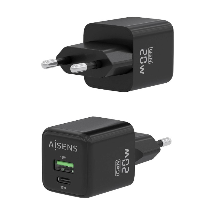 Cargador de Pared AISENS GaN USB-A/C (ASCH-20W2P011-BK)