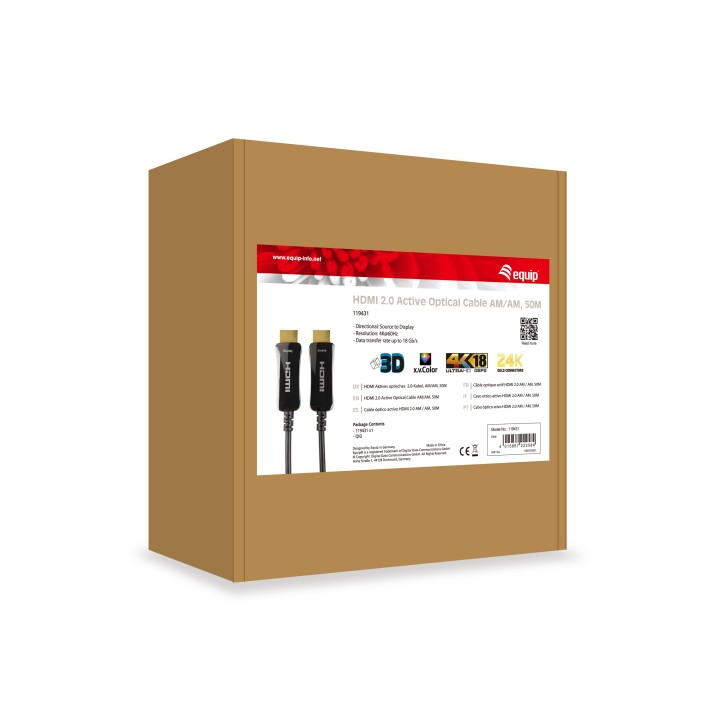 Cable EQUIP HDMI A 2.0 M/M 4K 50m Negro (EQ119431)