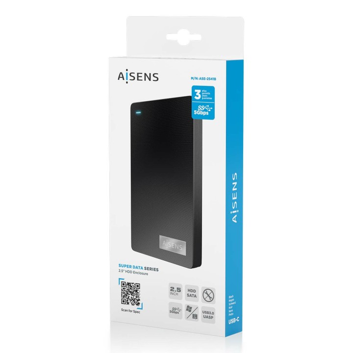 Caja Externa AISENS 2.5" SATA USB-C Negra (ASE-2541B)