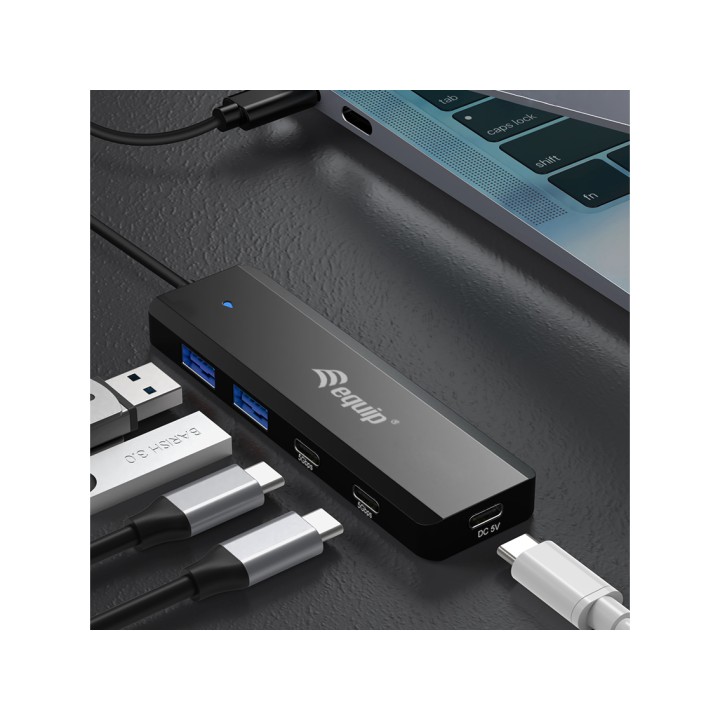 Hub EQUIP USB-C a 2xUSB-A 3xUSB-C Negro (EQ128964)