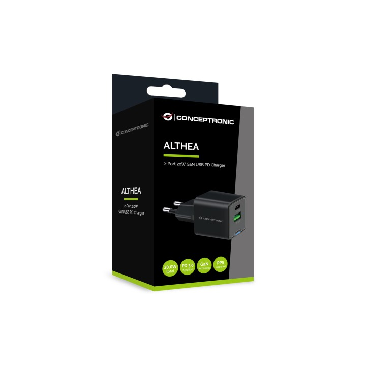 Cargador Pared CONCEPTRONIC USB-A/C GaN 20W (ALTHEA15B)