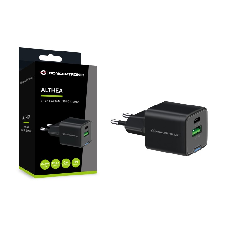 Cargador Pared CONCEPTRONIC USB-A/C GaN 20W (ALTHEA15B)