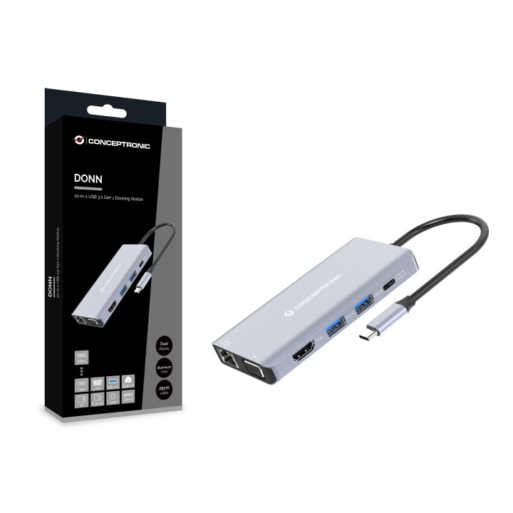Adaptador CONCEPTRONIC USB-C 10en1 100W Gris (DONN20G)