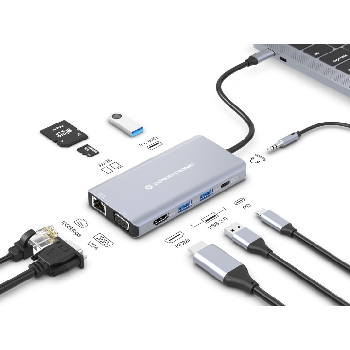 Adaptador CONCEPTRONIC USB-C 10en1 100W Gris (DONN20G)