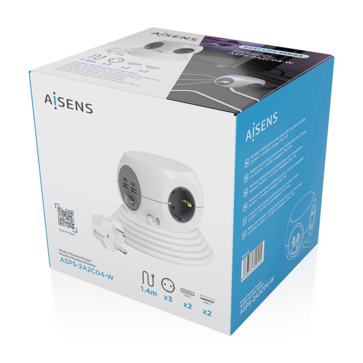 Regleta AISENS 3Schuko 4USB Interruptor (ASPS-2A2C04-W)