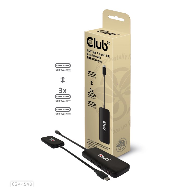 Hub Club 3D USB-C a 4xUSB-C 10G PD 3.0 Negro (CSV-1548)