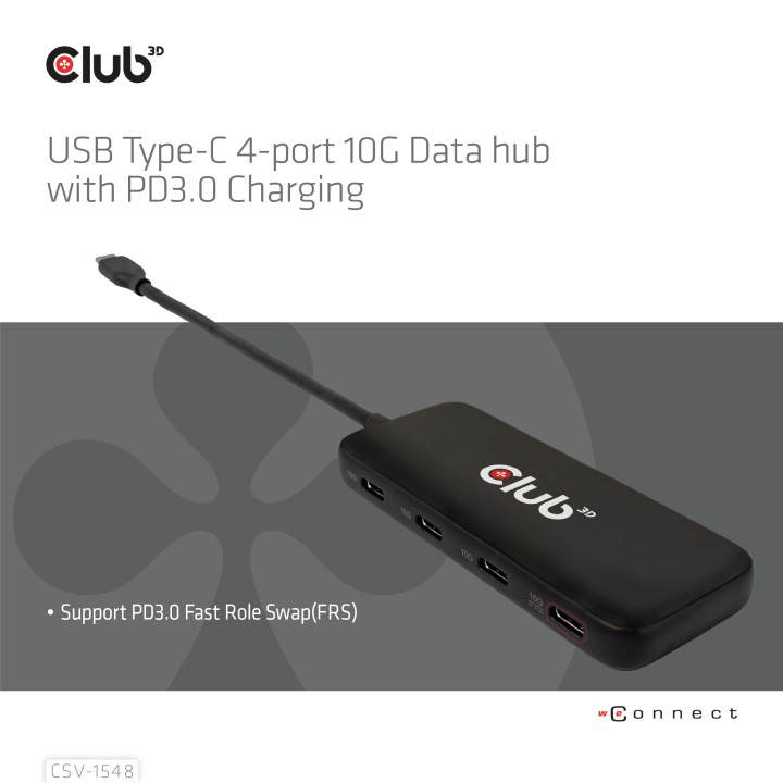 Hub Club 3D USB-C a 4xUSB-C 10G PD 3.0 Negro (CSV-1548)