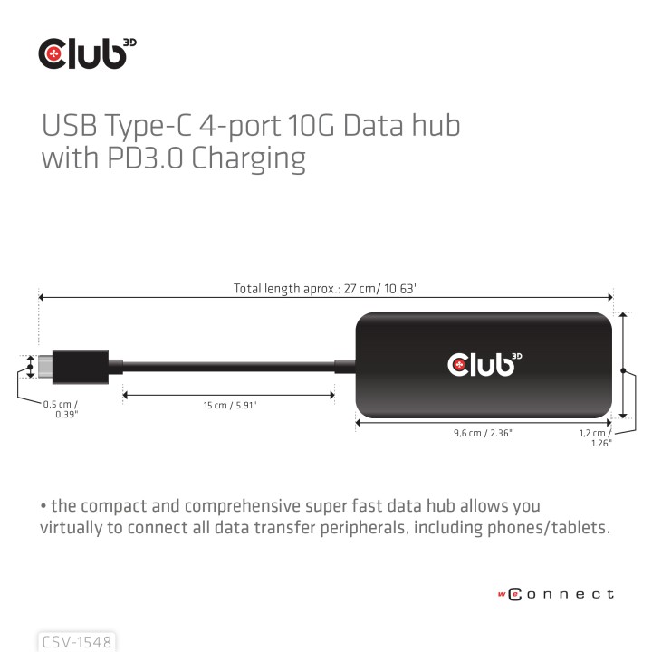 Hub Club 3D USB-C a 4xUSB-C 10G PD 3.0 Negro (CSV-1548)