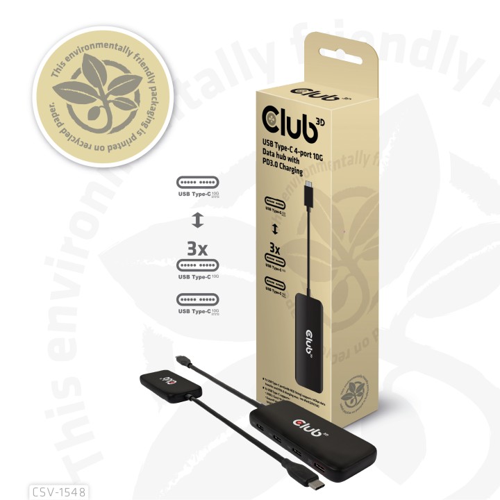 Hub Club 3D USB-C a 4xUSB-C 10G PD 3.0 Negro (CSV-1548)