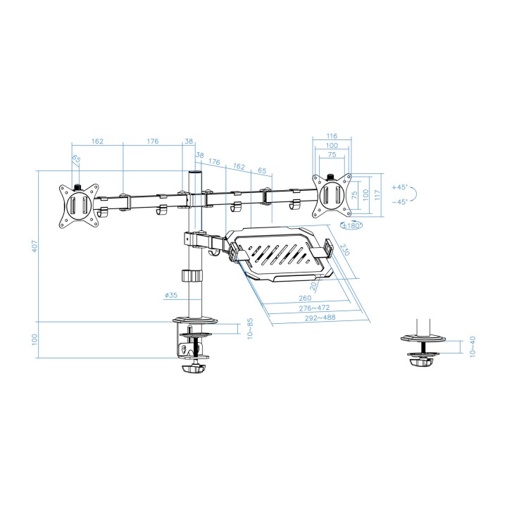Soporte Mesa TooQ 2 Monitores 1 Portátil (DB1202TN-B)