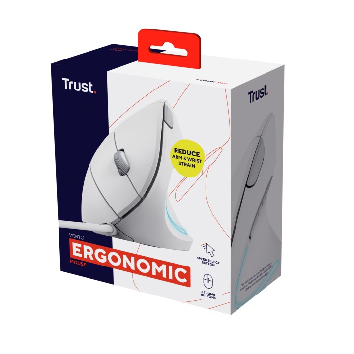 Ratón Vertical Trust Verto Óptico USB-A Blanco (25133)