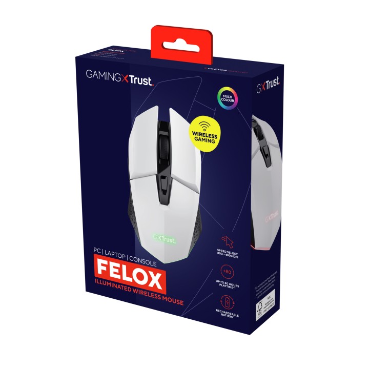 Ratón Gaming Trust GTX 110 Felox RGB RF Blanco (25069)