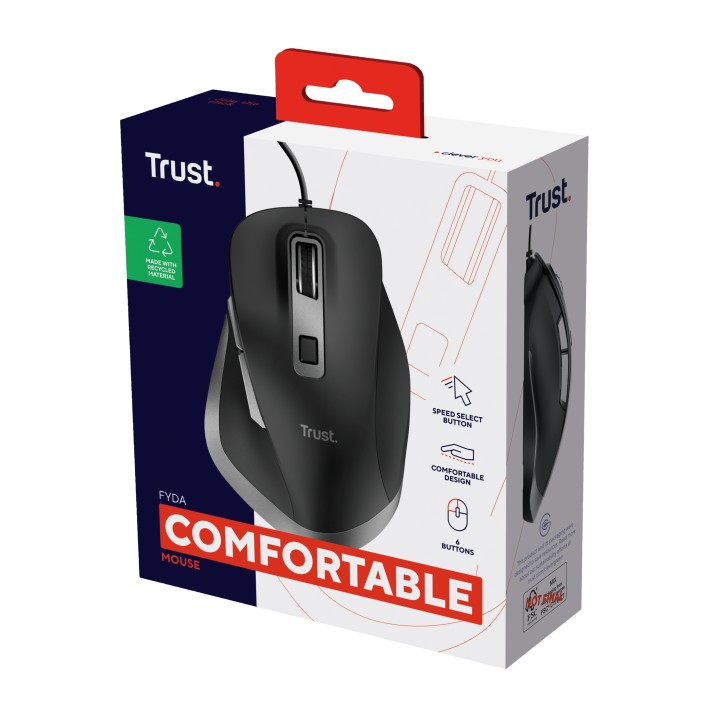 Ratón Trust Fyda Óptico USB-A 2.0 5000dpi Negro (24728)