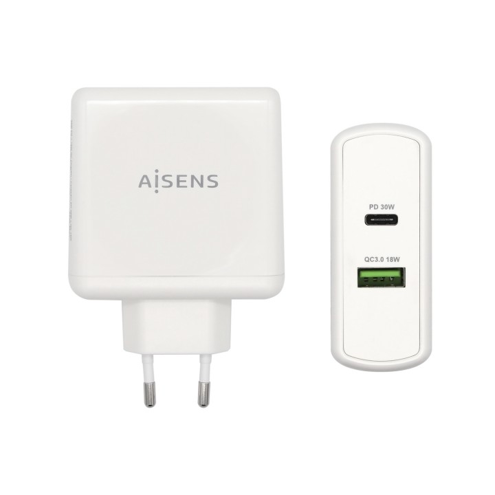 Cargador Pared AISENS 48W 2xUSB Blanco (ASCH-2PD30QC-W)