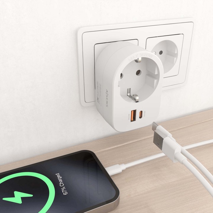Enchufe AISENS 1Toma 1Usb-C PD 1Usb-A (ASPS-1A1C06-W)