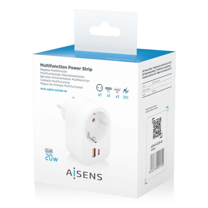 Enchufe AISENS 1Toma 1Usb-C PD 1Usb-A (ASPS-1A1C06-W)