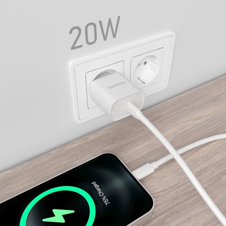 Cargador de Pared AISENS 1xUSB-C 20W Blanco (A110-0752)