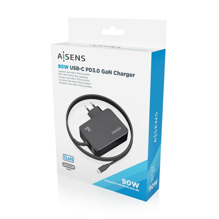 Cargador Pared AISENS 1USB-C 1.8m (ASCH-1PD90WL034-BK)