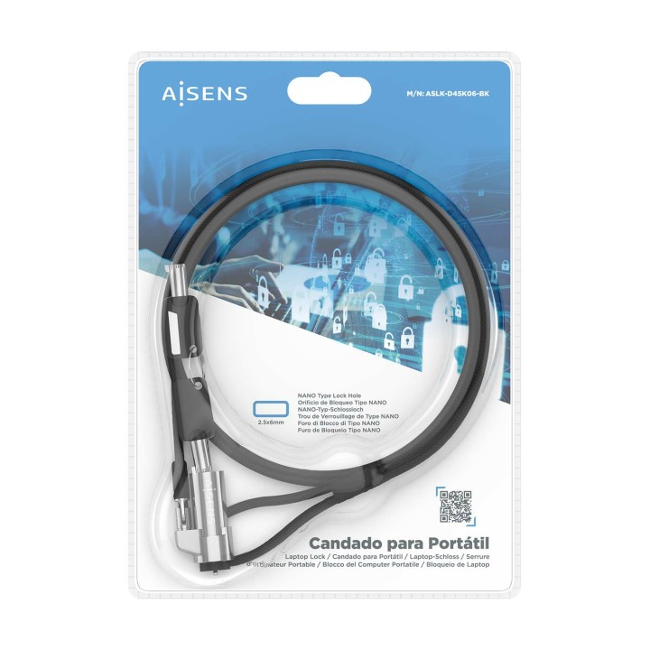 Cable Seguridad AISENS con llave 1.5m (ASLK-D45K06-BK)