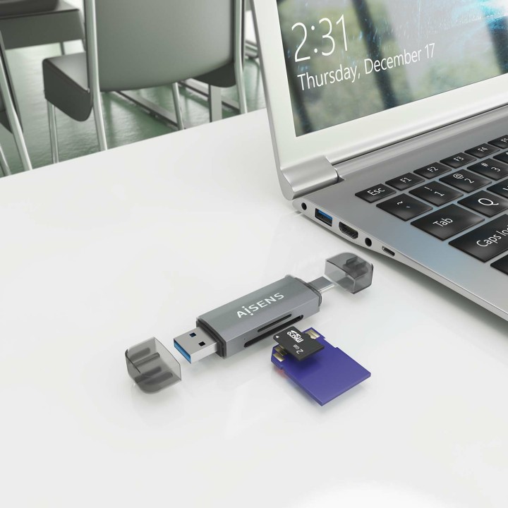 Lector Tarjetas AISENS USB-A/C 3.0 Gris (ASCR-2AC08-GR)