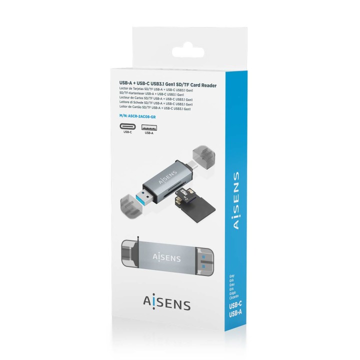 Lector Tarjetas AISENS USB-A/C 3.0 Gris (ASCR-2AC08-GR)