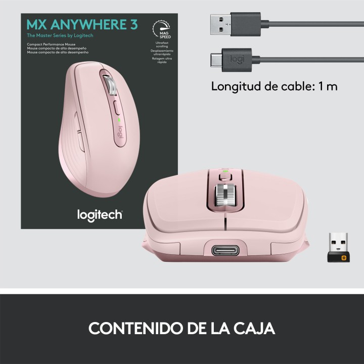Ratón LOGITECH Anywhere 3 Láser RF BT Rosa (910-005990)