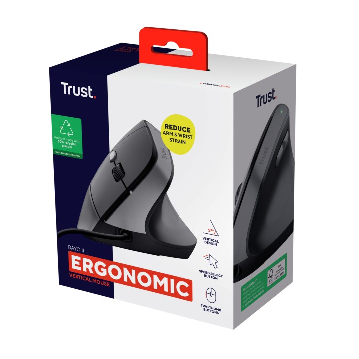 Ratón Vertical Trust Bayo II Óptico USB-A Negro (25144)