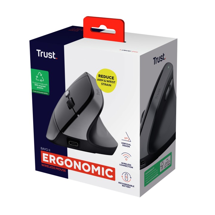 Ratón Vertical Trust Bayo II Óptico RF Negro (25145)