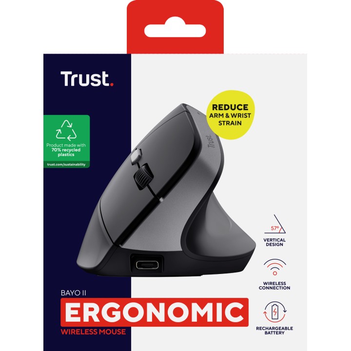 Ratón Vertical Trust Bayo II Óptico RF Negro (25145)