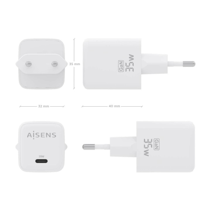 Cargador Pared AISENS GaN 35W USB-C (ASCH-35W1P016-W)