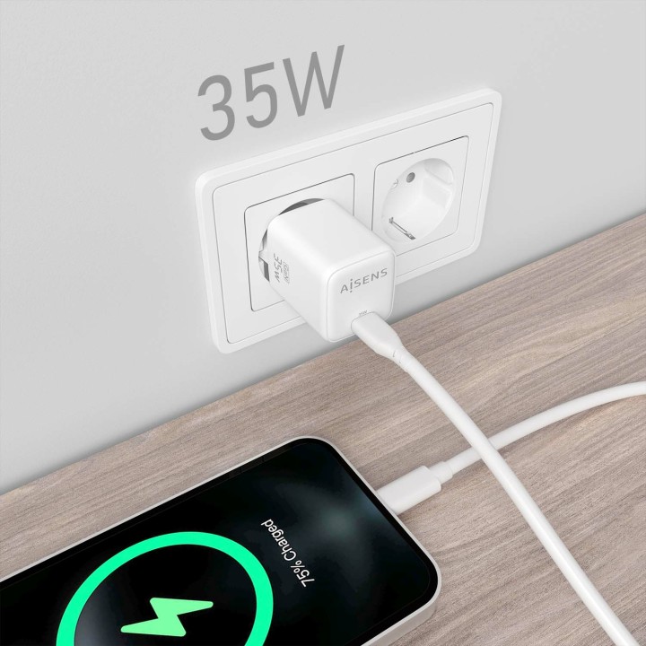 Cargador Pared AISENS GaN 35W USB-C (ASCH-35W1P016-W)