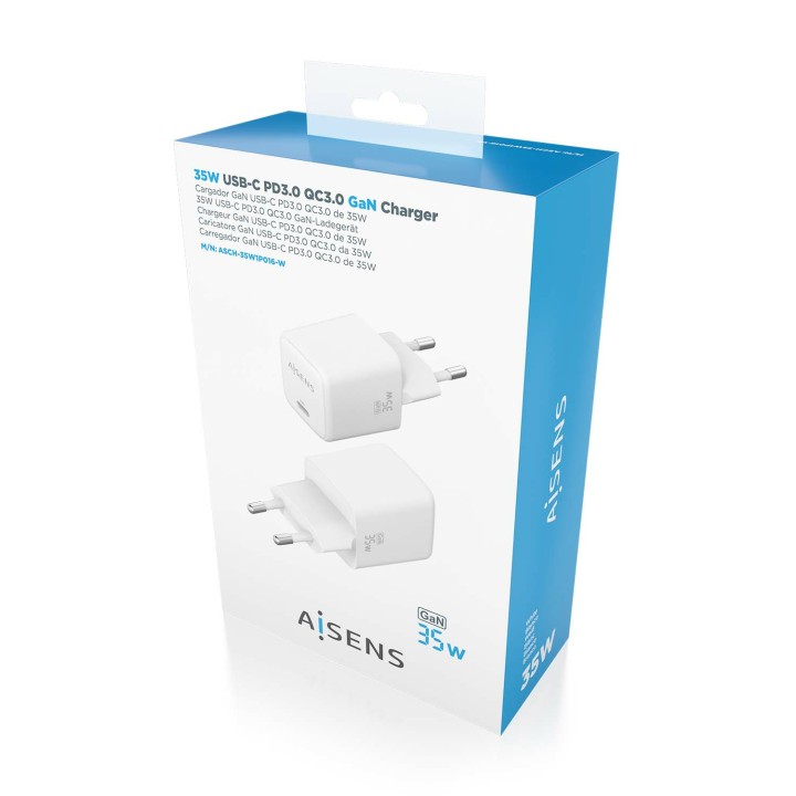 Cargador Pared AISENS GaN 35W USB-C (ASCH-35W1P016-W)