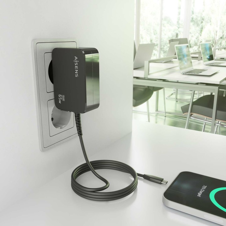 Cargador Pared AISENS USB-C 65W (ASCH-1PD65WL033-BK)
