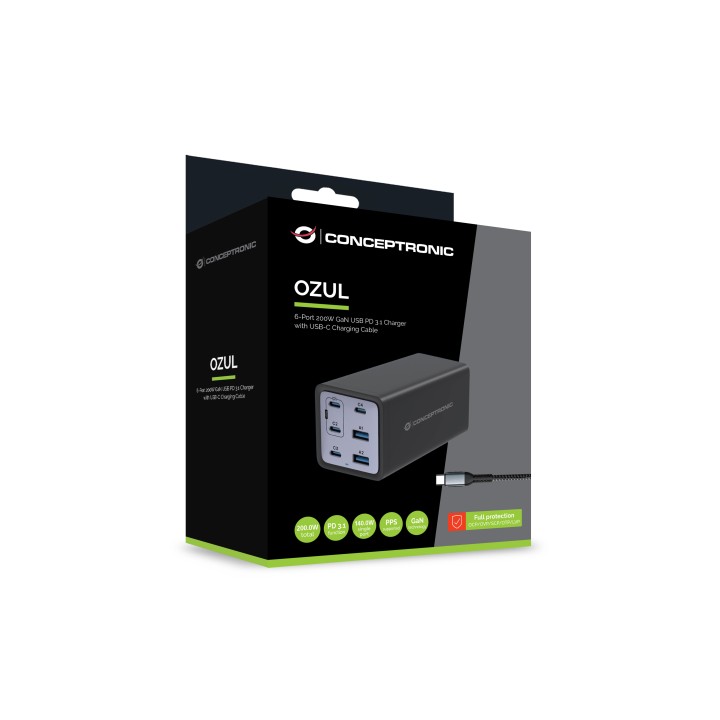 Cargador CONCEPTRONIC 200W USB-A/C Negro (OZUL06BE)