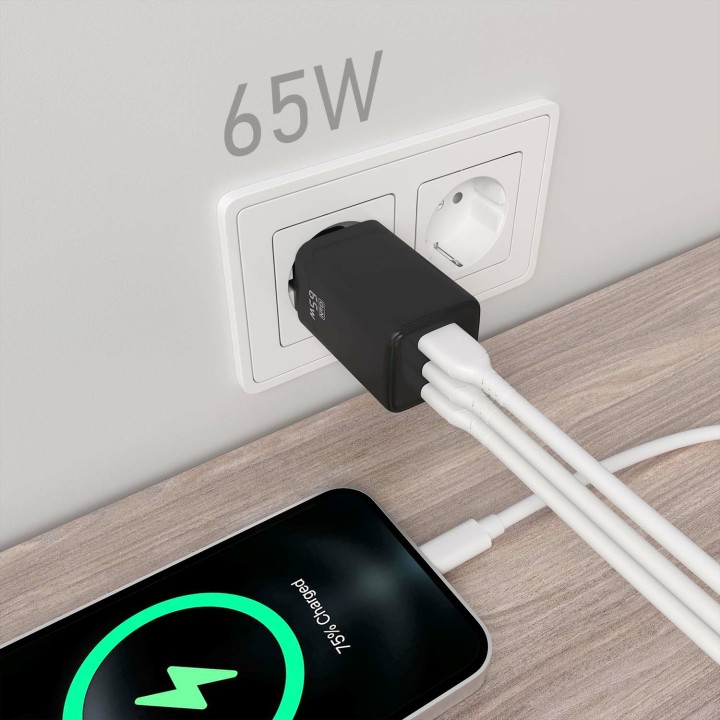 Cargador AISENS USB-A/C 65W Negro (ASCH-65W3P042-BK)