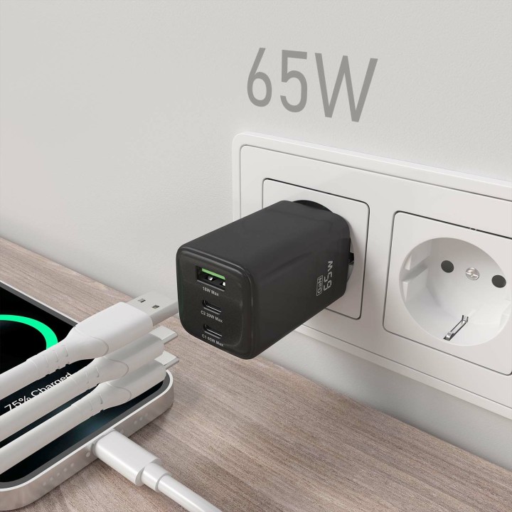 Cargador AISENS USB-A/C 65W Negro (ASCH-65W3P042-BK)
