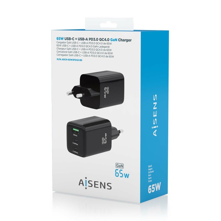 Cargador AISENS USB-A/C 65W Negro (ASCH-65W3P042-BK)